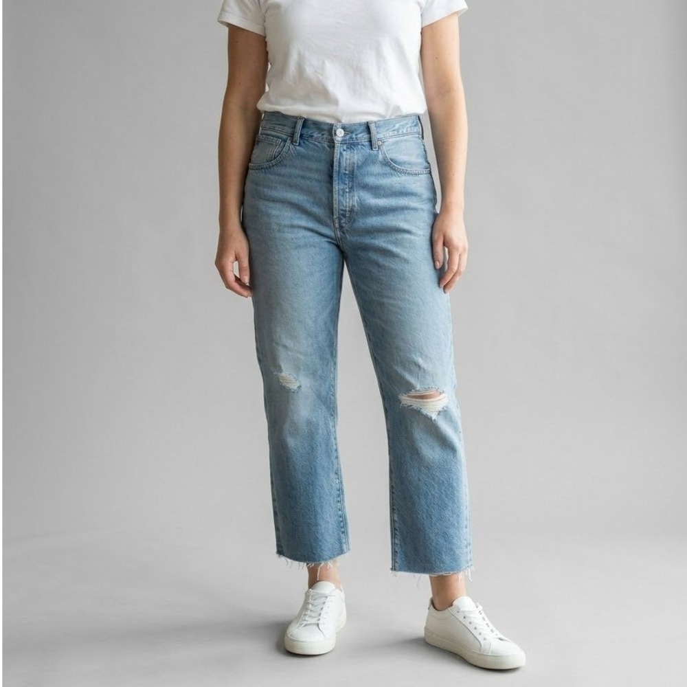 Madewell Womens The Dean Easy Straight Leg High Rise Distressed Jeans 31 New